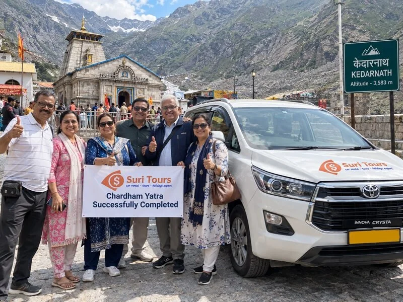Suri Tours clients from Gujarat at Kedarnath after completing the Chardham Yatra