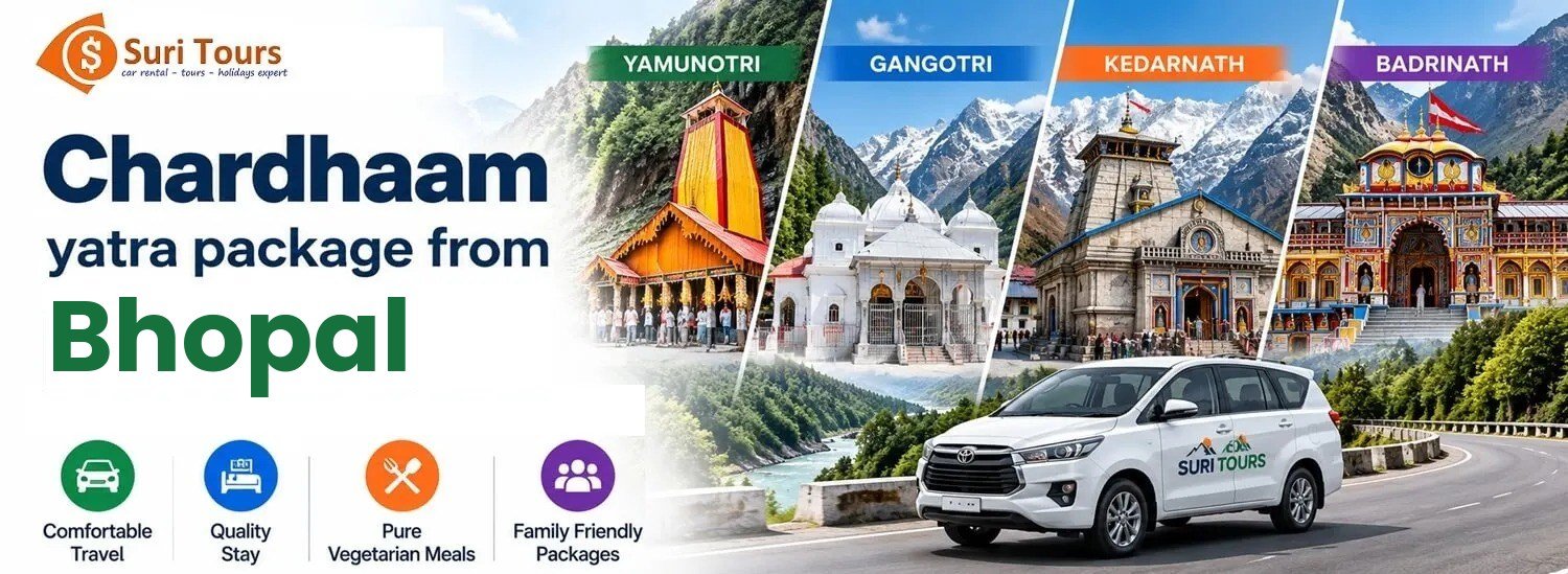 Chardham Yatra package from Bhopal — Yamunotri, Gangotri, Kedarnath, Badrinath with comfortable travel, quality stay, pure veg meals