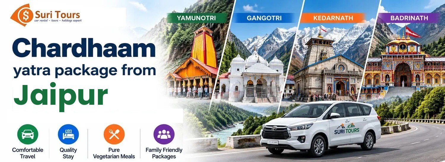 Chardham Yatra package from Jaipur — Yamunotri, Gangotri, Kedarnath, Badrinath with comfortable travel, quality stay, pure veg meals