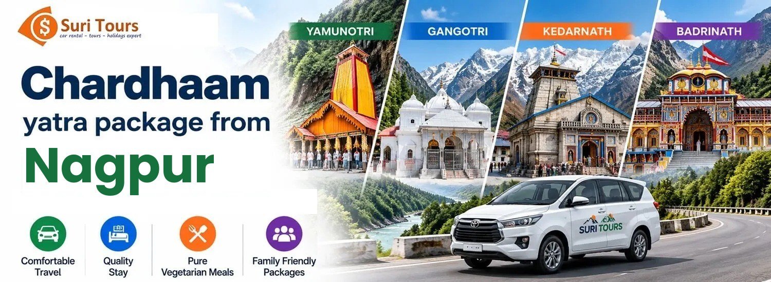 Chardham Yatra package from Nagpur — Yamunotri, Gangotri, Kedarnath, Badrinath with comfortable travel, quality stay, pure veg meals